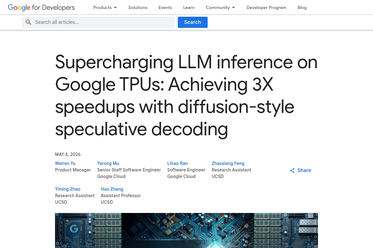 Achieving 3X speedups on Google TPUs with diffusion-style speculative decoding thumbnail