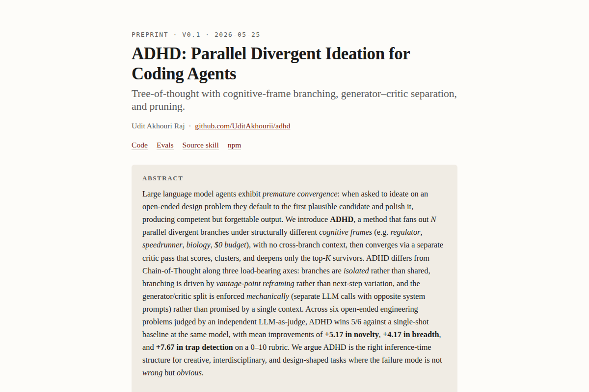 ADHD: Parallel Divergent Ideation for Coding Agents screenshot