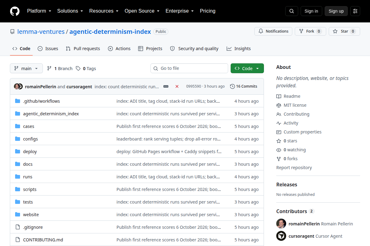 Agentic Determinism Index screenshot