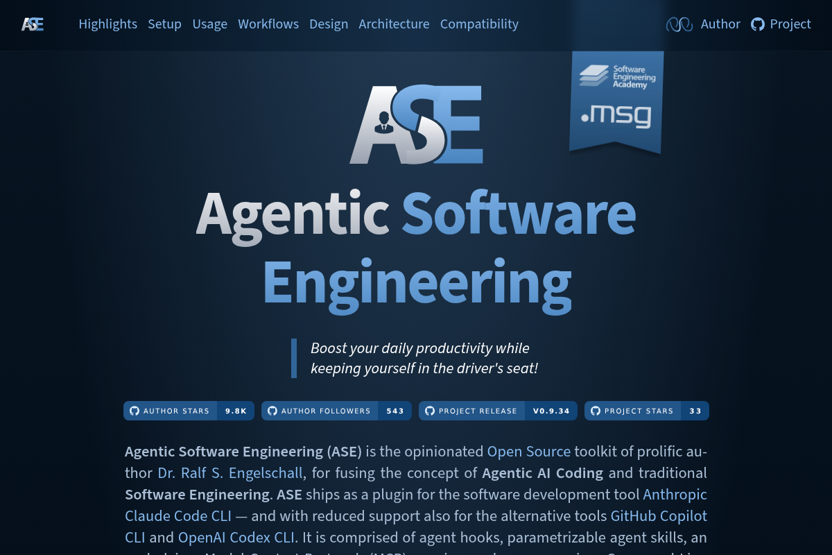 Agentic Software Engineering (ASE) screenshot