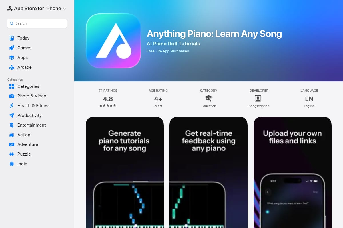 Anything Piano: Learn Any Song screenshot