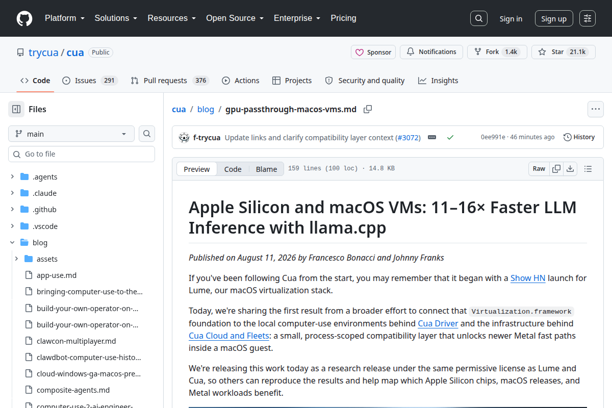 Apple Silicon and macOS VMs: 11–16× Faster LLM Inference with llama.cpp screenshot