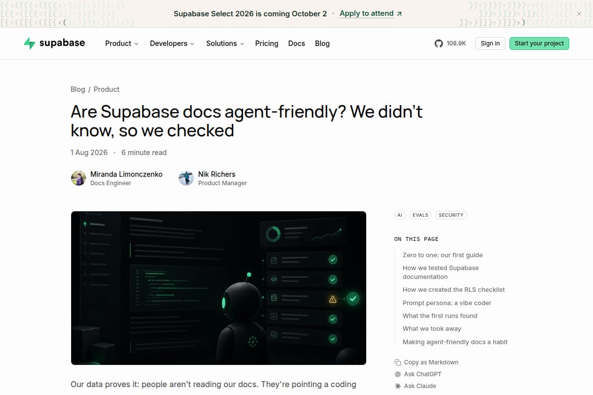 Are Supabase docs agent-friendly? We didn't know, so we checked thumbnail