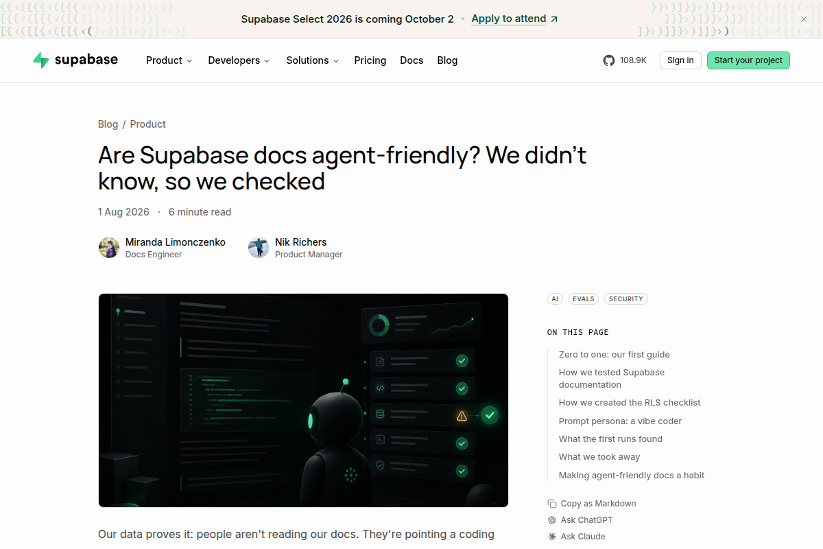 Are Supabase docs agent-friendly? We didn't know, so we checked screenshot