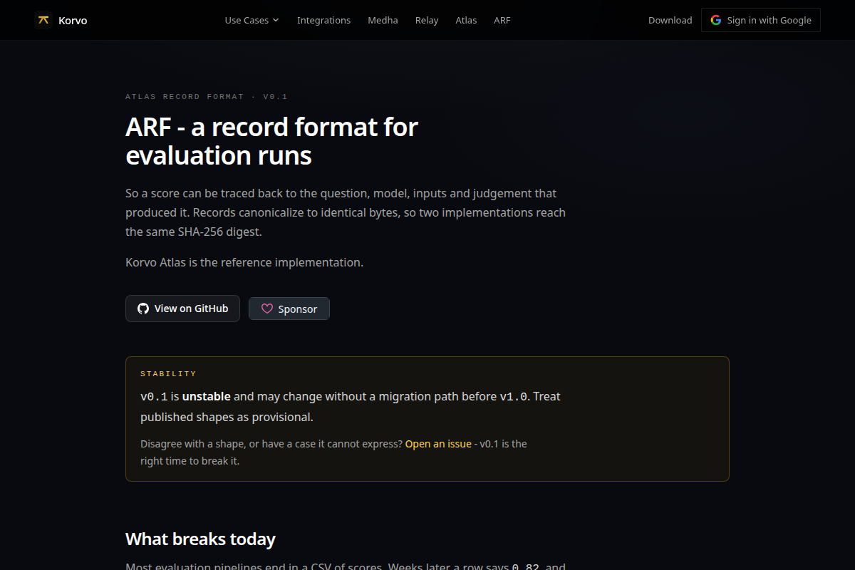 ARF — a record format for evaluation runs screenshot