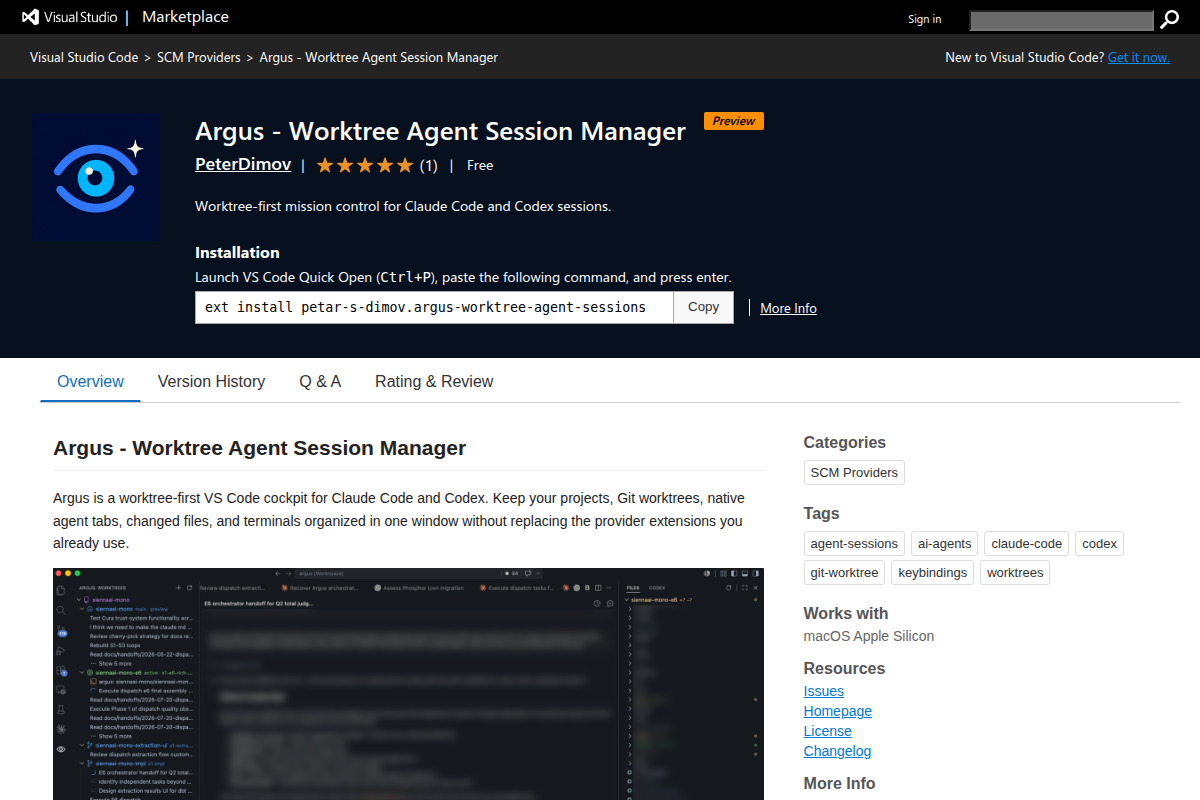 Argus – Worktree Agent Session Manager screenshot
