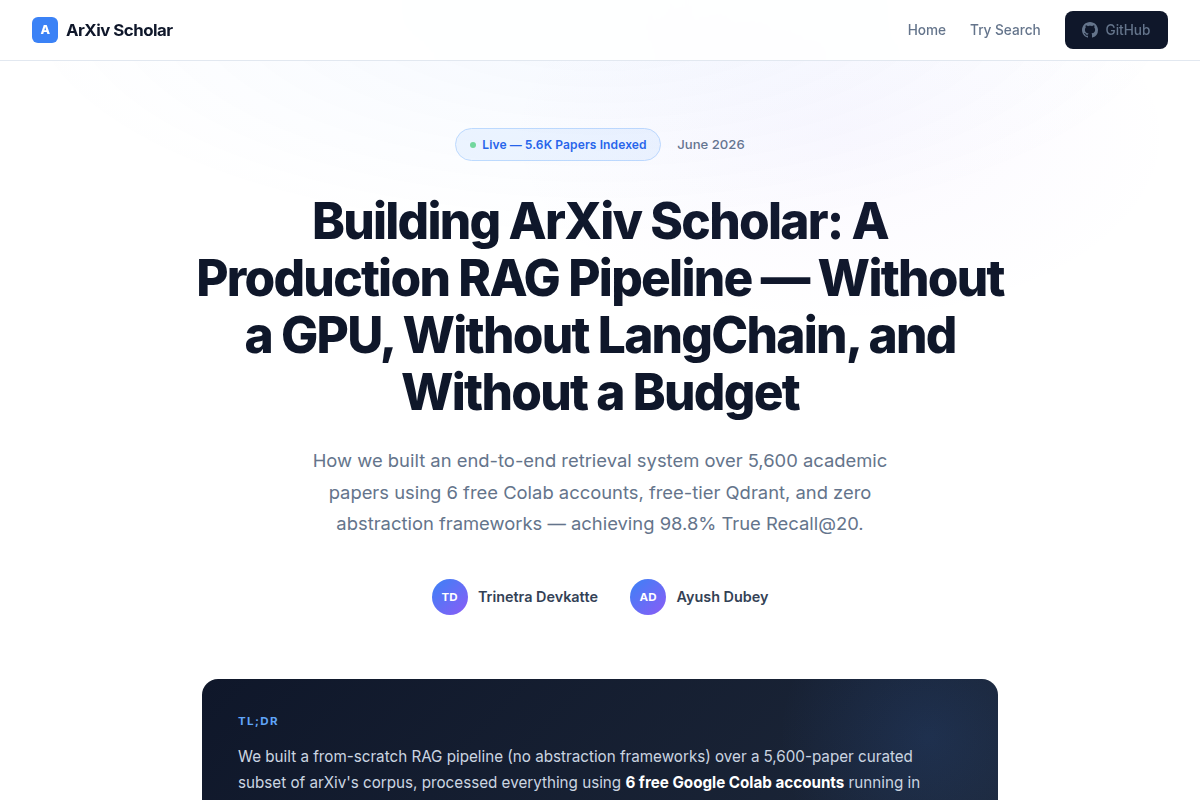 ArXiv Scholar screenshot