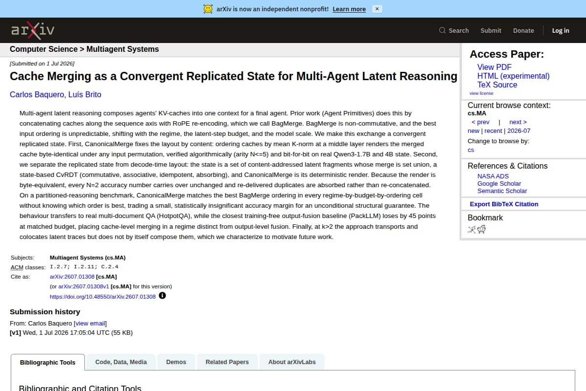 Cache Merging as a Convergent Replicated State for Multi-Agent Latent Reasoning thumbnail