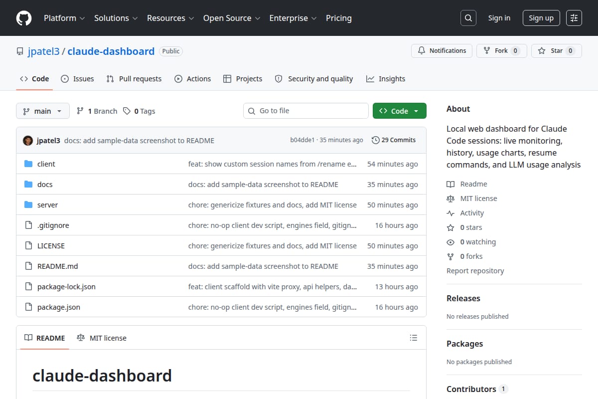 Claude dashboard – local web interface thumbnail