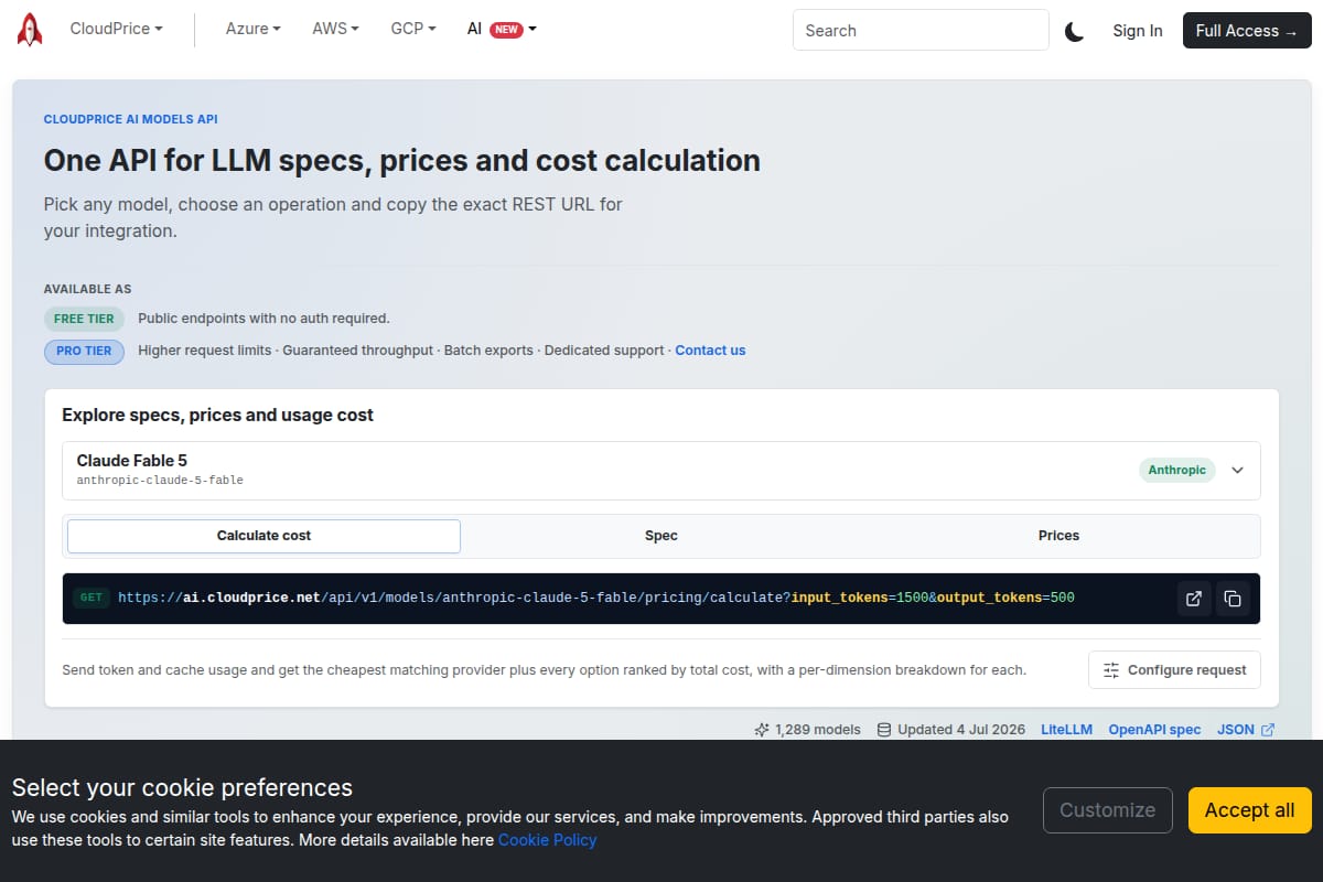 CloudPrice AI Models API thumbnail