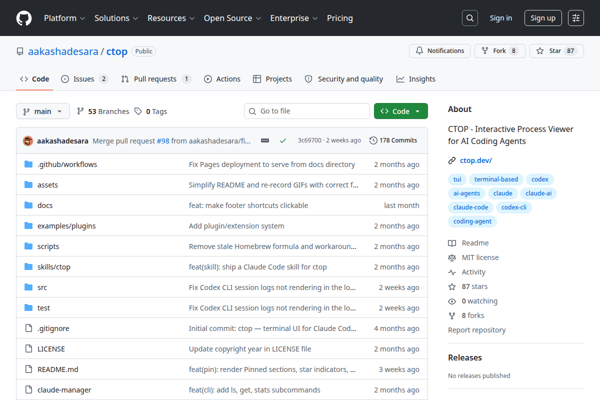 CTOP – Terminal Pane for Monitoring AI Agents screenshot