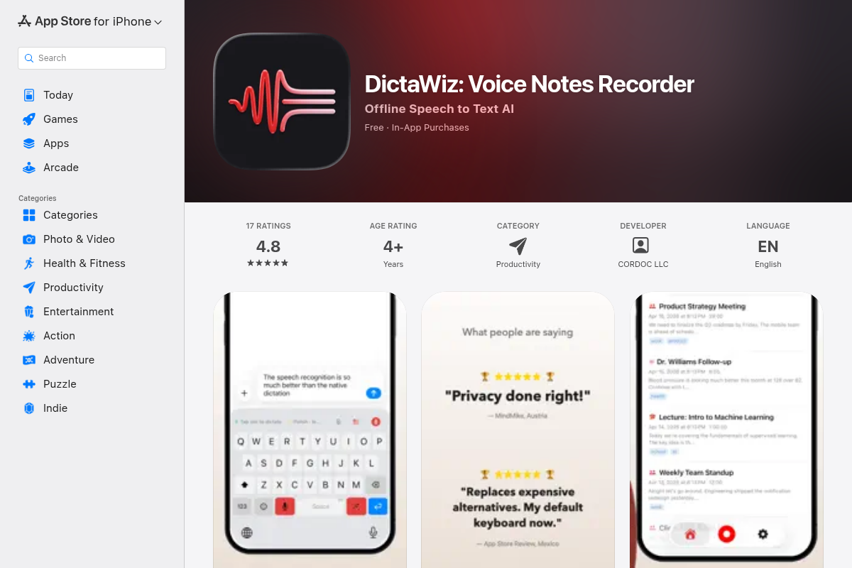 DictaWiz: Voice Notes Recorder screenshot