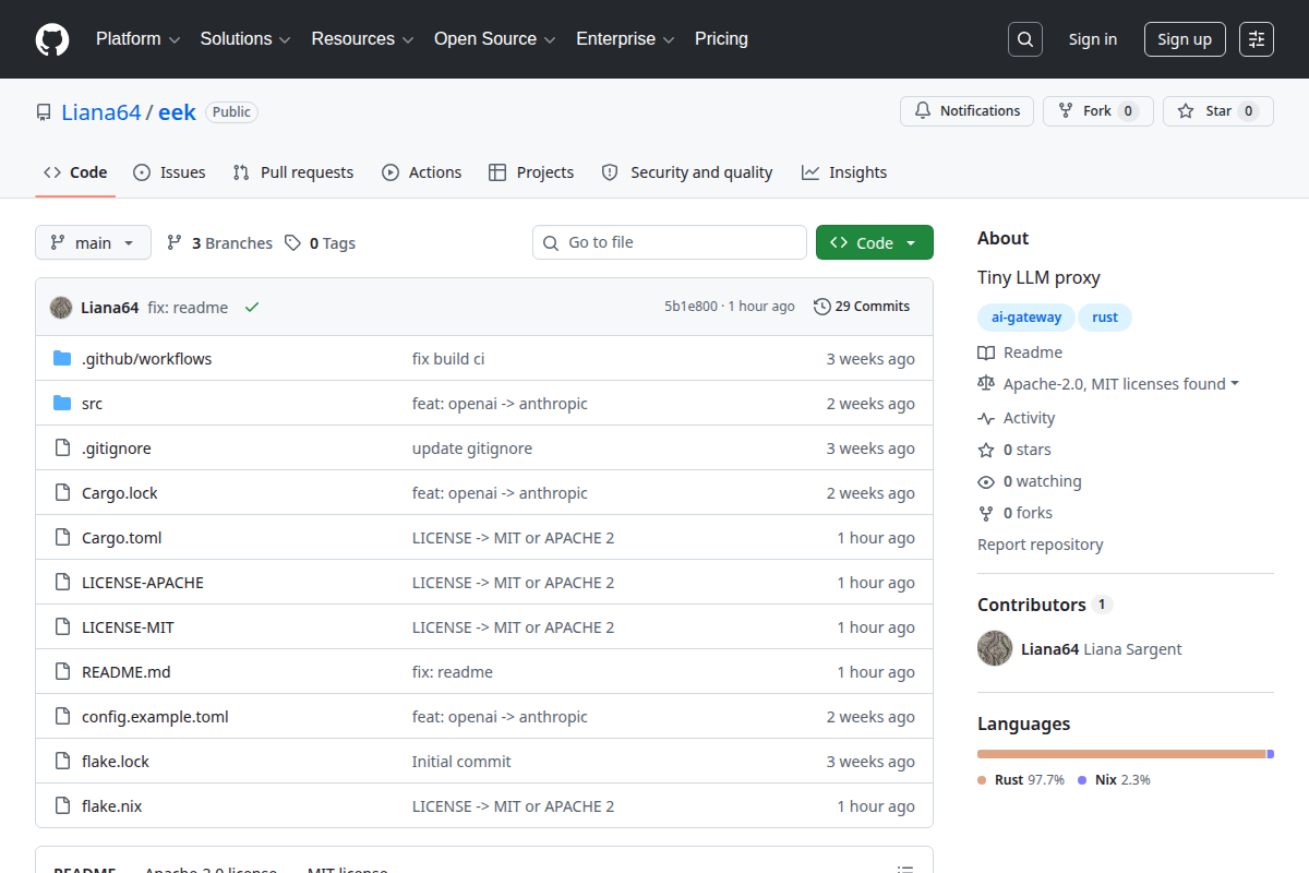eek! it's a tiny rust LLM proxy in ~1k loc screenshot