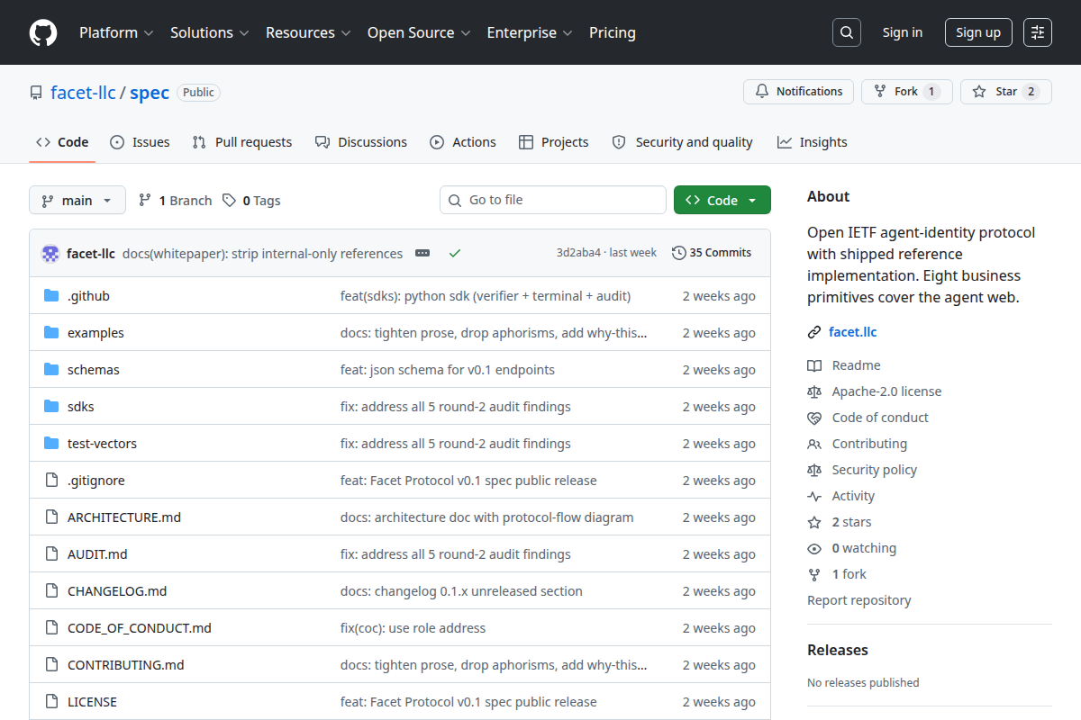 Facet Protocol screenshot