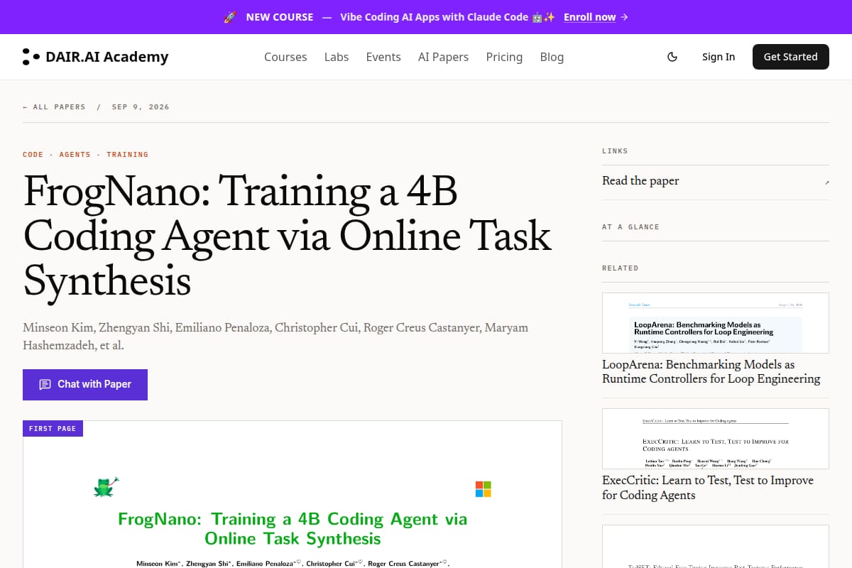 FrogNano: Training a 4B Coding Agent via Online Task Synthesis thumbnail