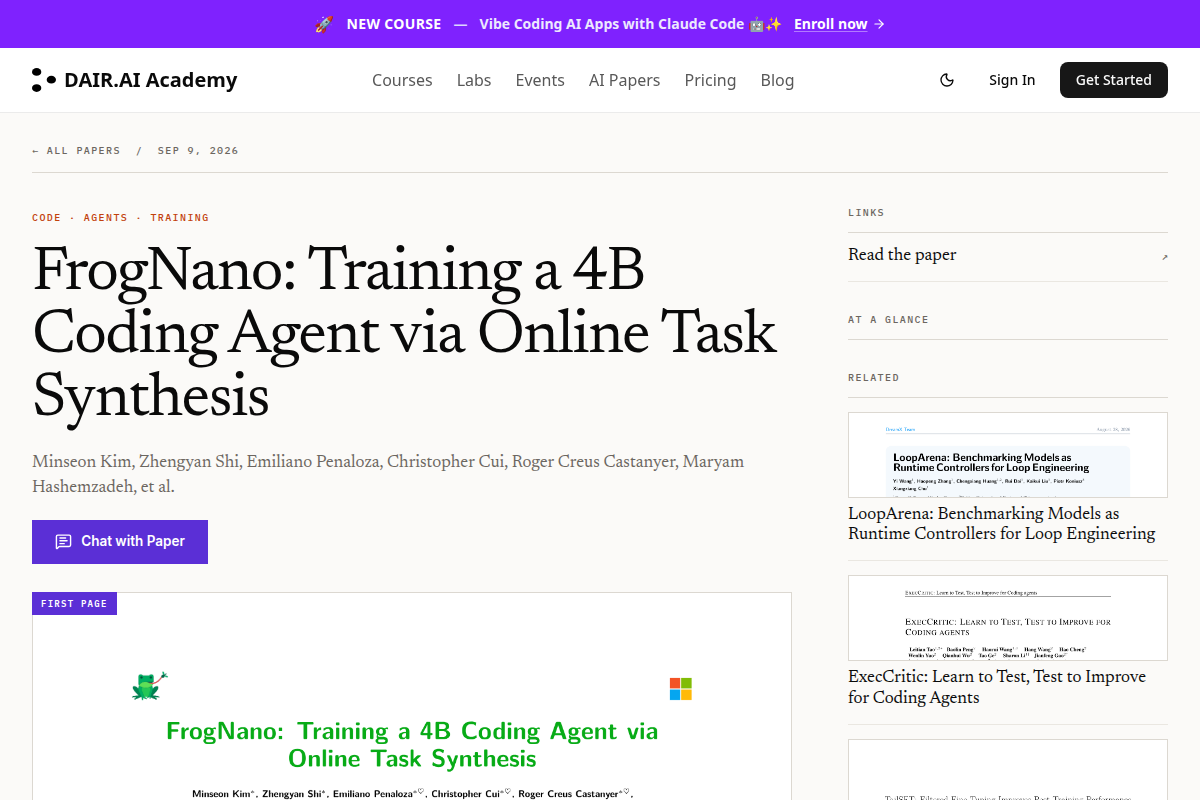FrogNano: Training a 4B Coding Agent via Online Task Synthesis screenshot