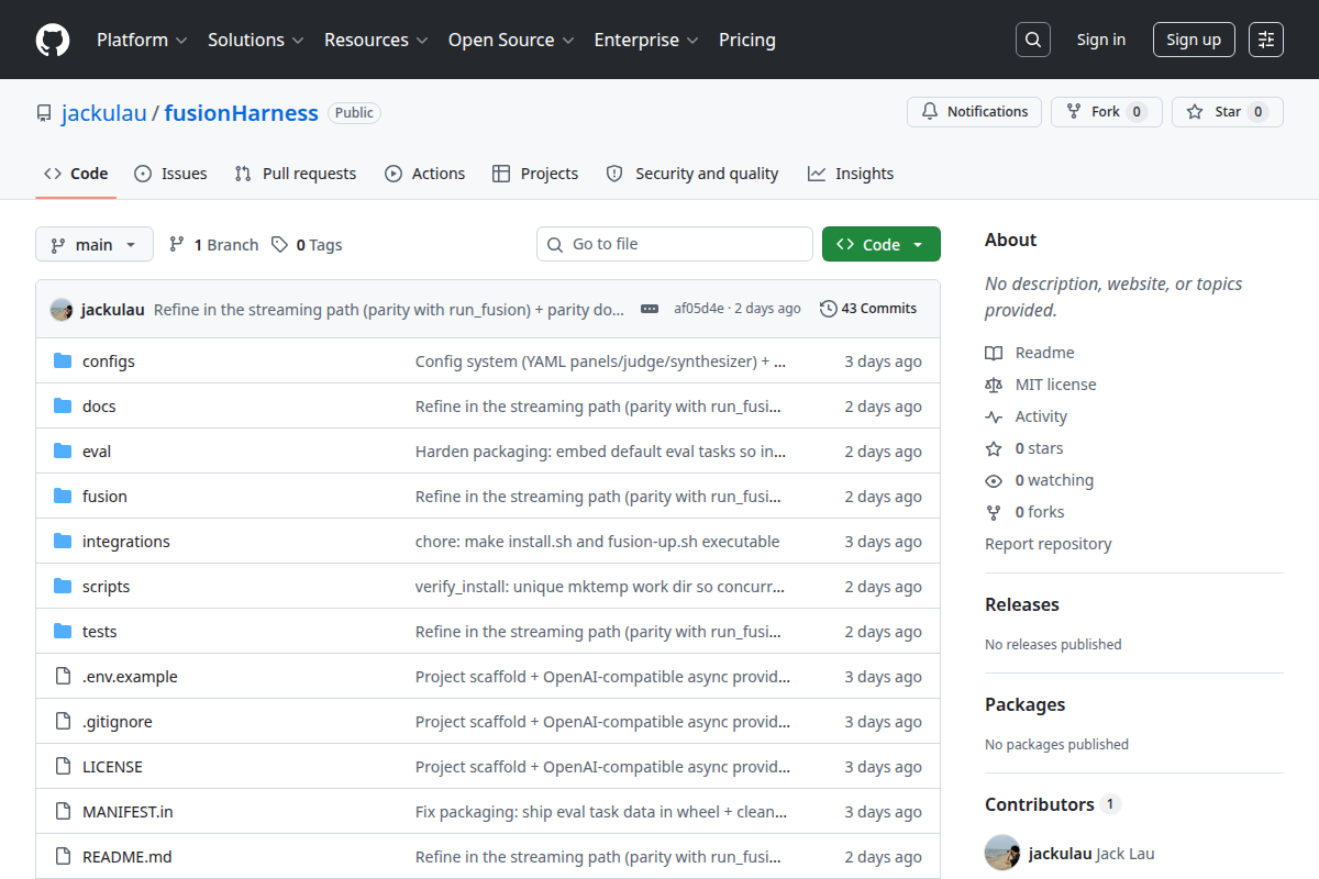 fusionHarness screenshot