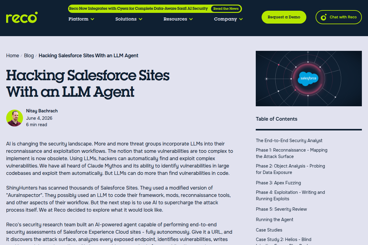 Hacking Salesforce Sites With an LLM Agent screenshot