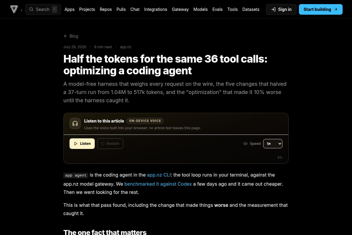 Half the tokens for the same 36 tool calls: optimizing a coding agent thumbnail