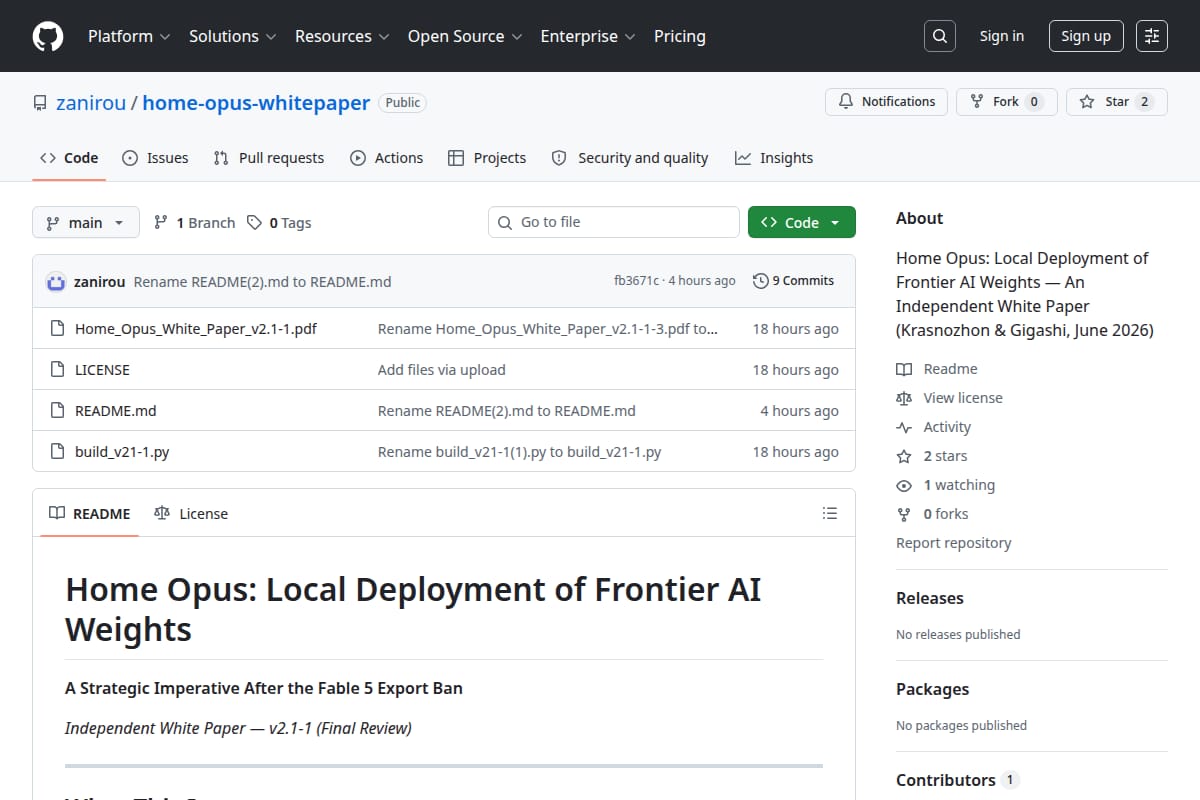 Home Opus: Local Deployment of Frontier AI Weights thumbnail