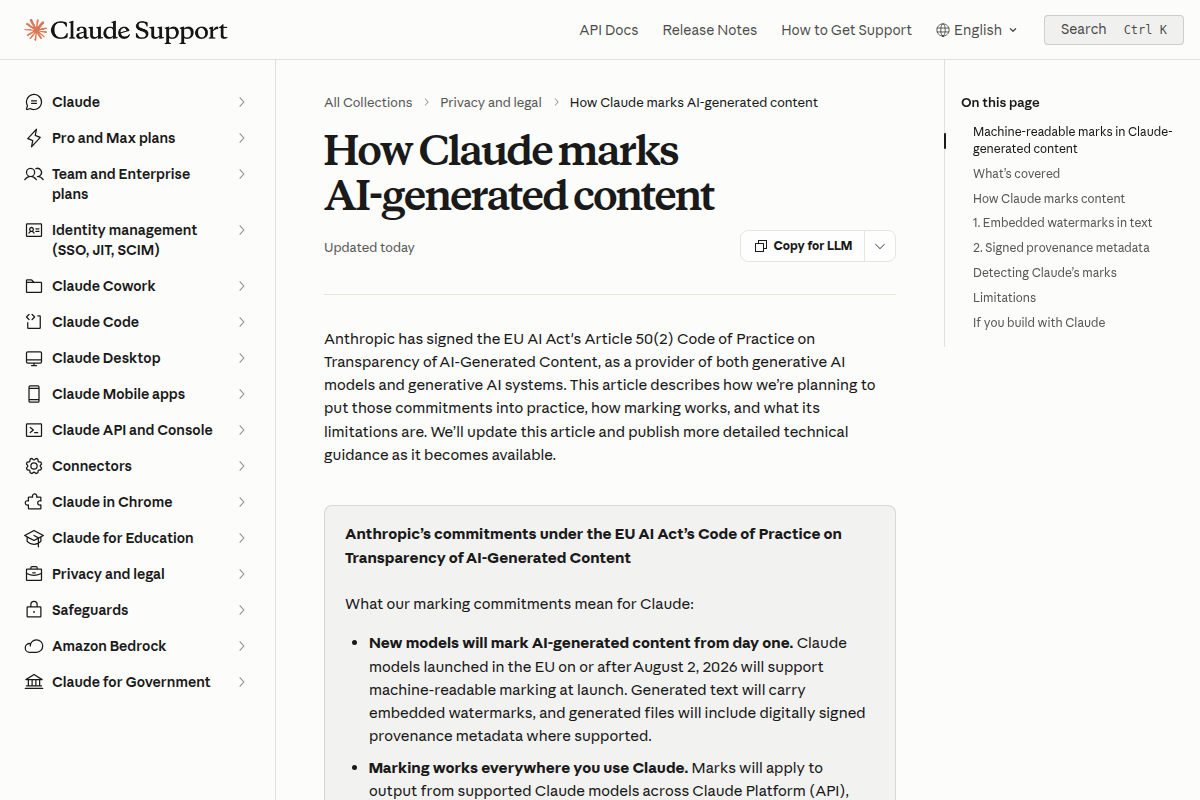 How Claude marks AI-generated content screenshot