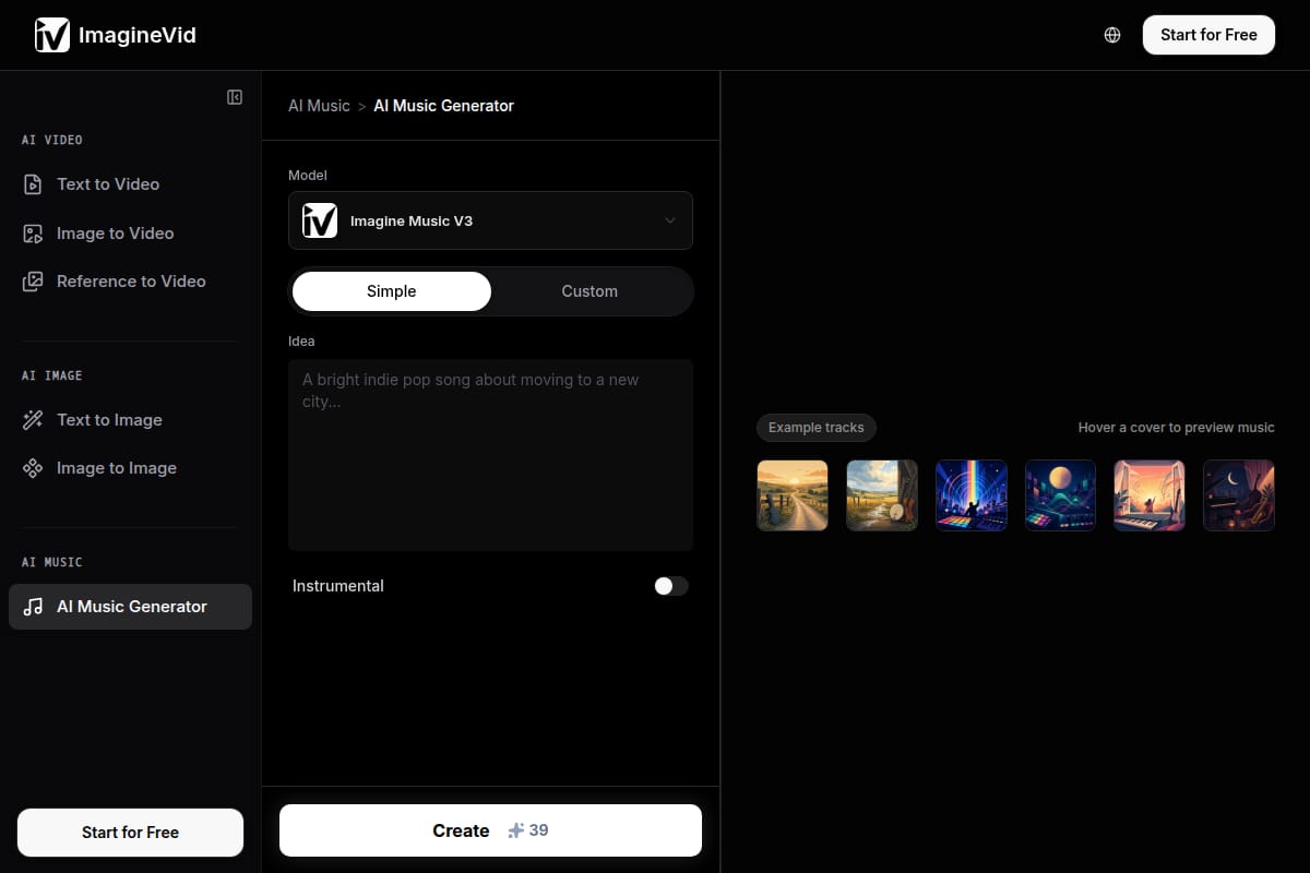 ImagineVid AI Music Generator screenshot
