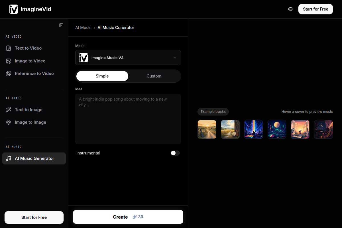 ImagineVid AI Music Generator screenshot