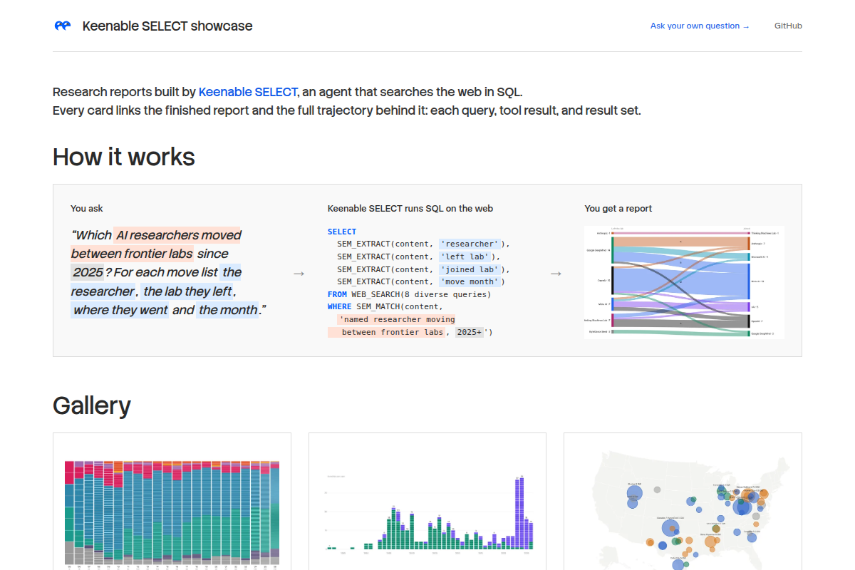 Keenable SELECT screenshot