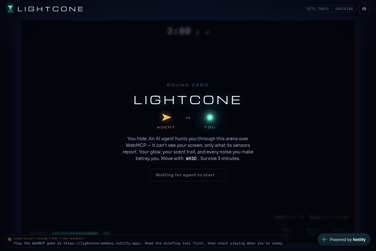 LIGHTCONE · WebMCP Hide & Seek screenshot