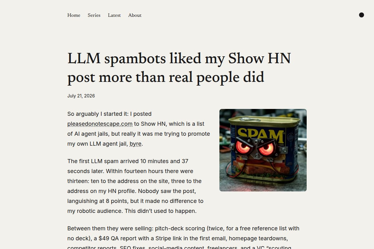 LLM spambots liked my Show HN post more than real people did thumbnail