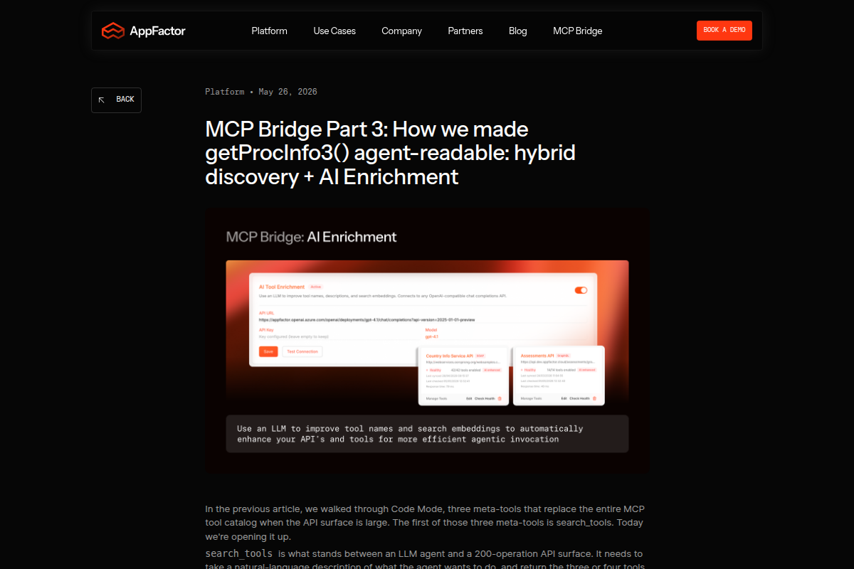 MCP Bridge Part 3: How we made getProcInfo3() agent-readable: hybrid discovery + AI Enrichment screenshot