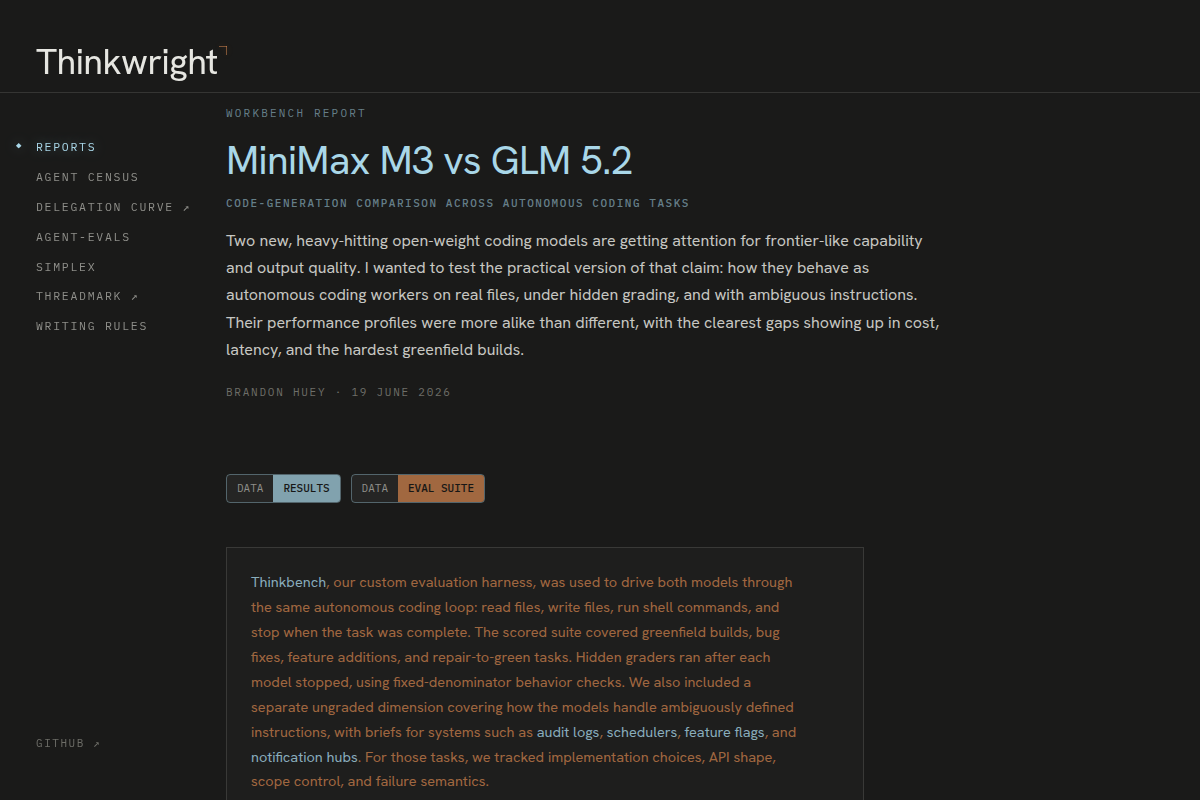 MiniMax M3 vs. GLM 5.2: Codegen comparison across autonomous coding tasks screenshot