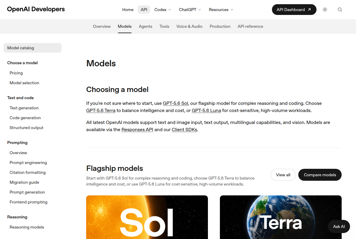 Models | OpenAI API screenshot