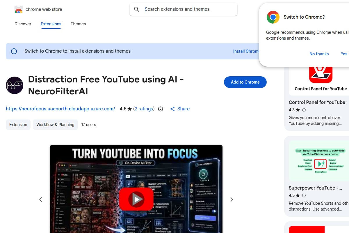 NeuroFilterAI — Filter YouTube Distractions with AI thumbnail