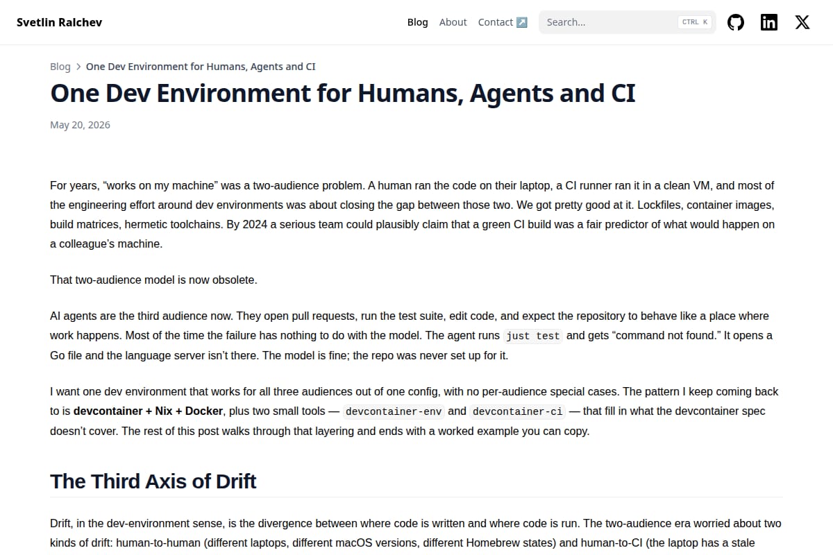 One Dev Environment for Humans, Agents and CI thumbnail
