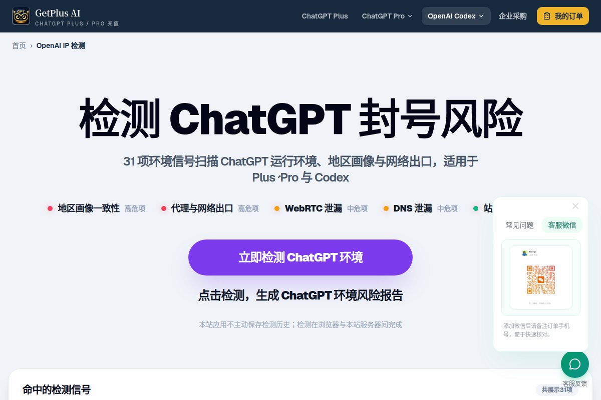 OpenAI IP检测｜ChatGPT、Plus、Pro与Codex网络环境检查 screenshot