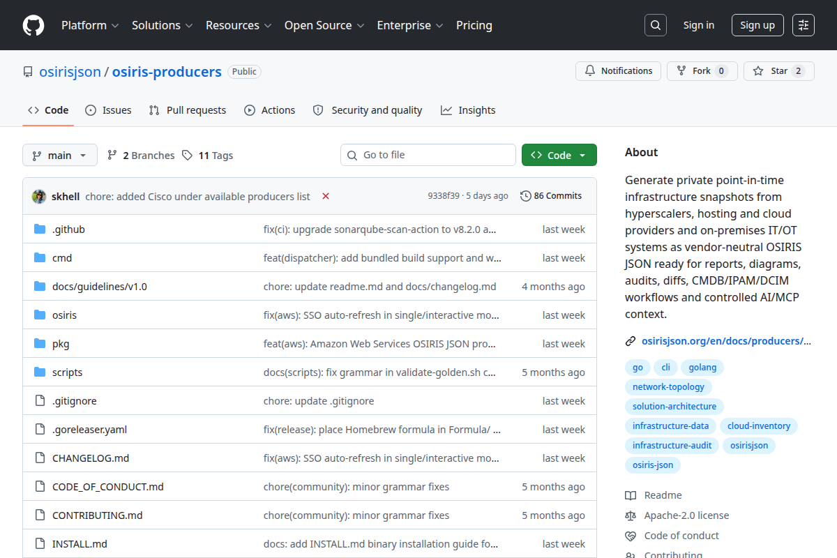 OSIRIS JSON Producers screenshot