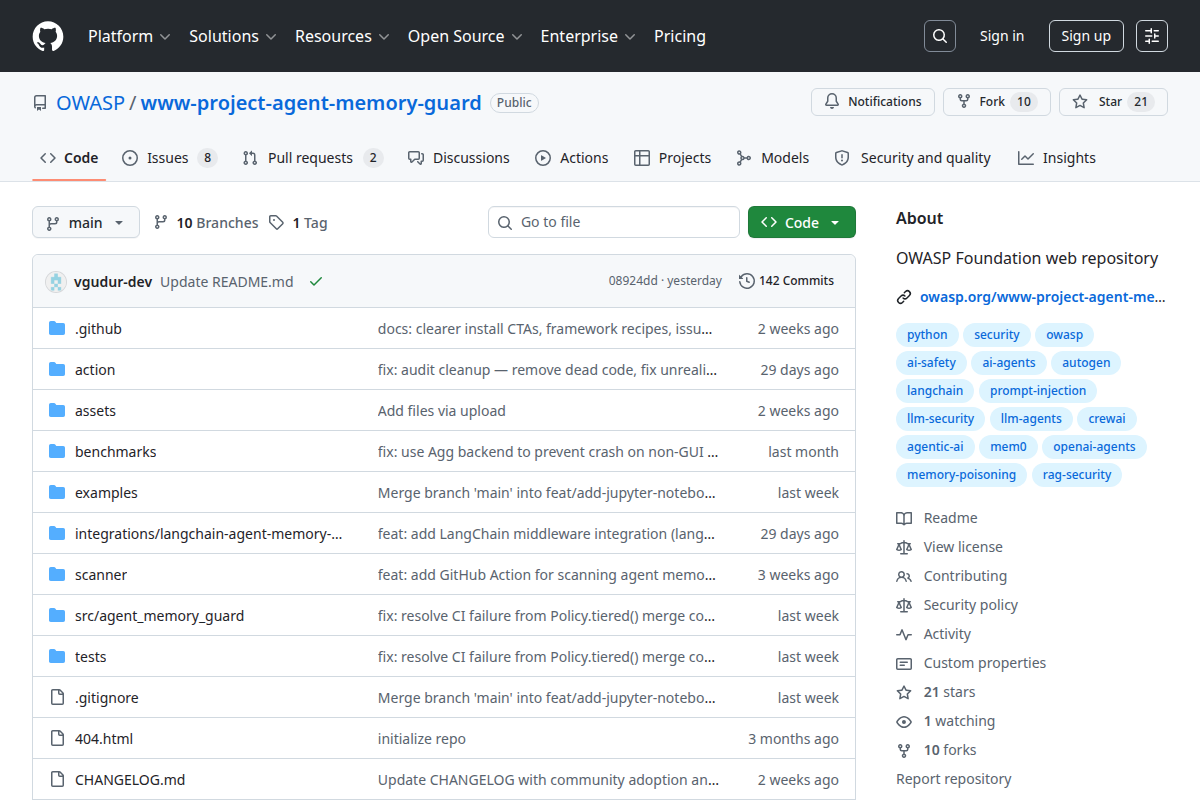 OWASP Agent Memory Guard screenshot
