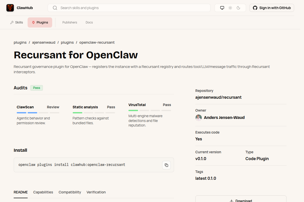 Recursant for OpenClaw screenshot