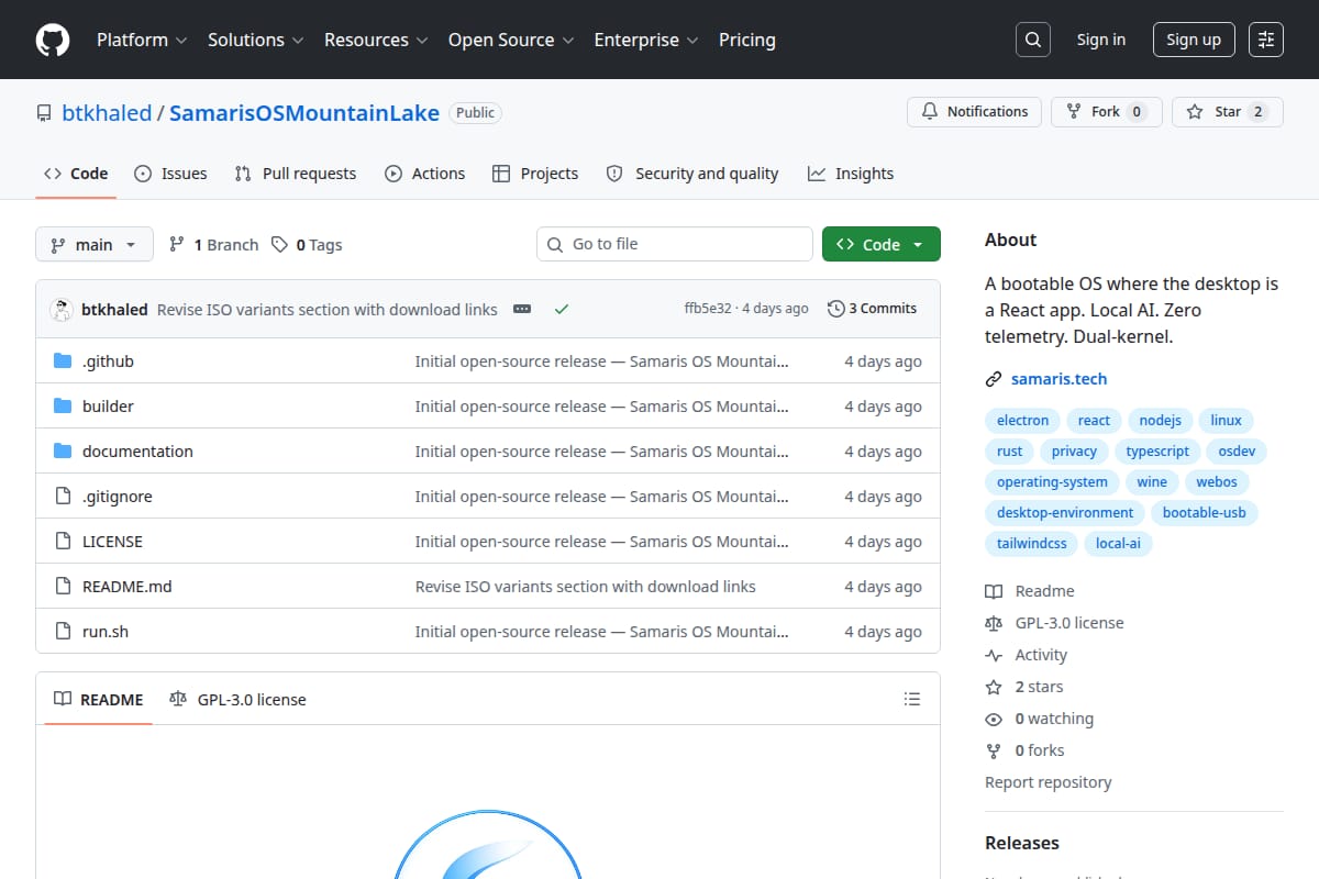 Samaris OS: A Bootable Linux-Based OS with React UI, Rust Daemons and Local AI thumbnail