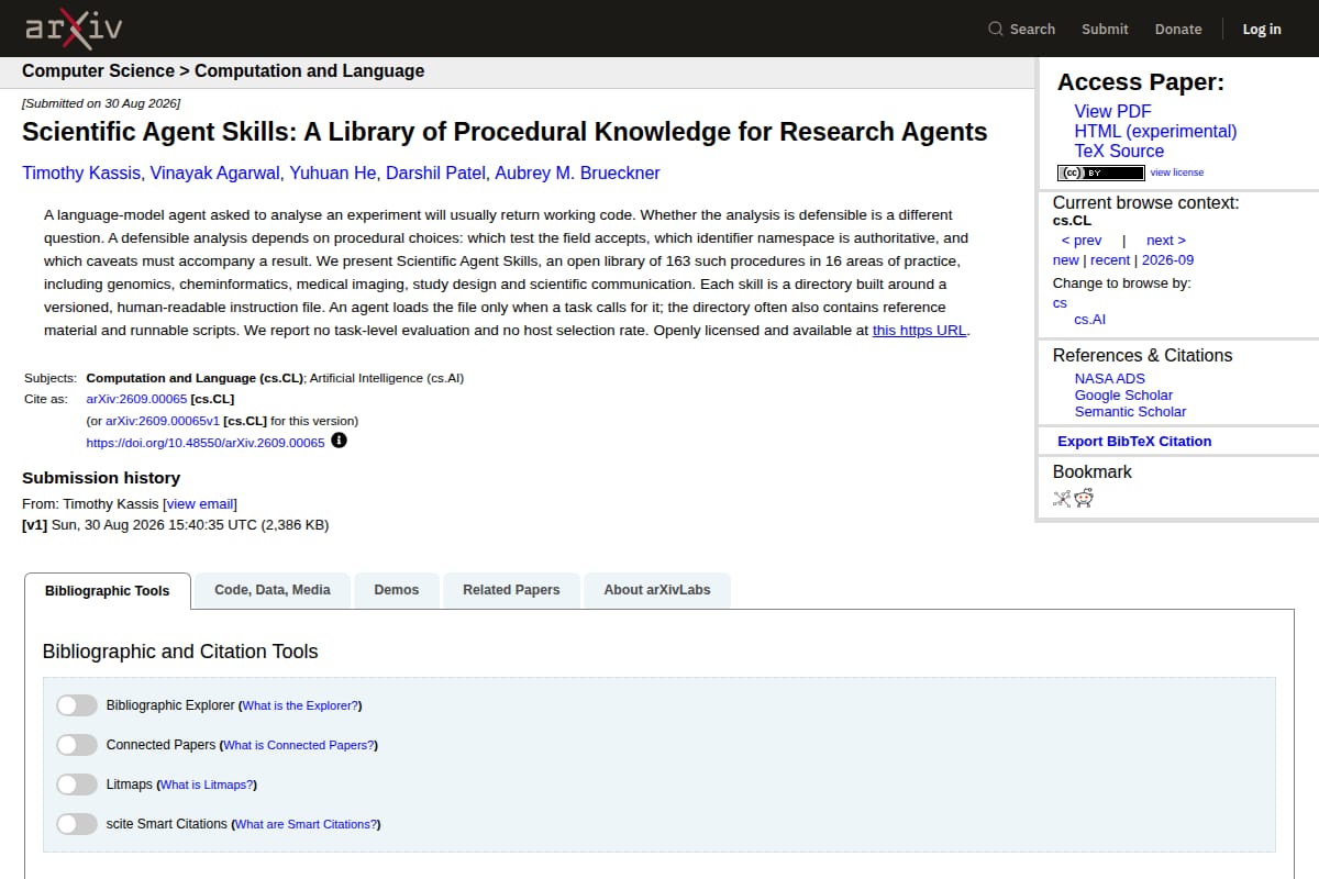 Scientific Agent Skills: A Library of Procedural Knowledge for Research Agents thumbnail