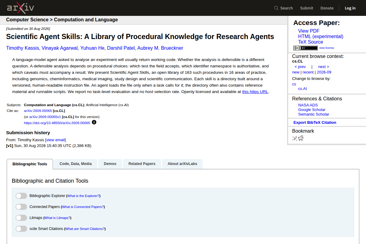Scientific Agent Skills: A Library of Procedural Knowledge for Research Agents screenshot