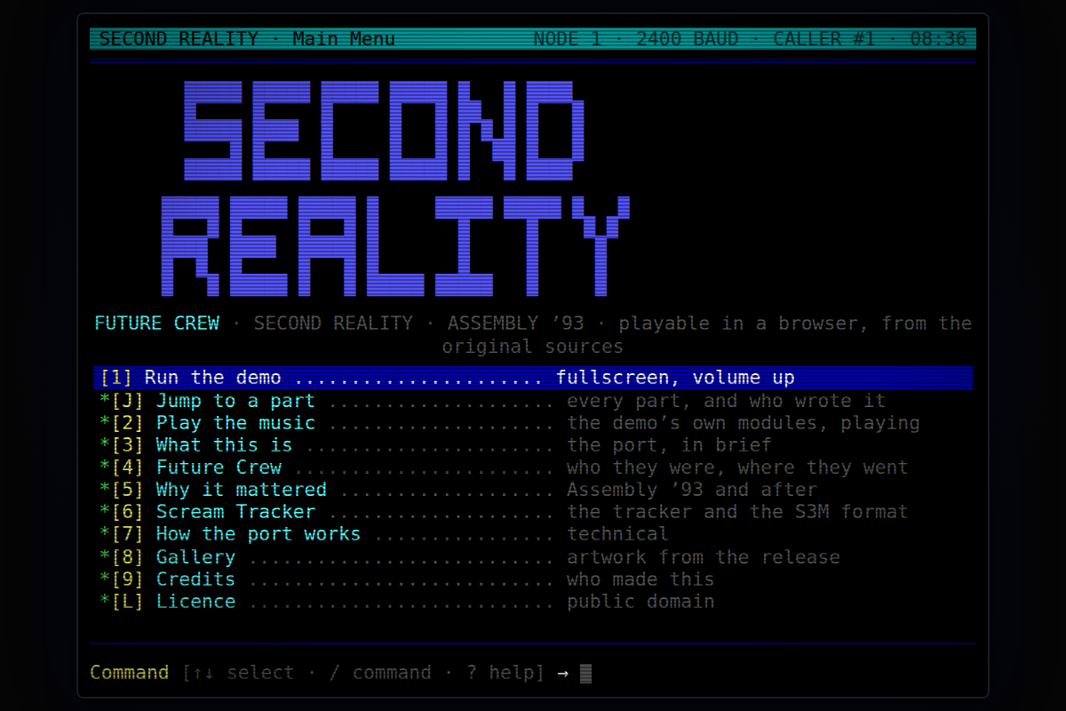 Second Reality by Future Crew (1993) — playable in a browser screenshot