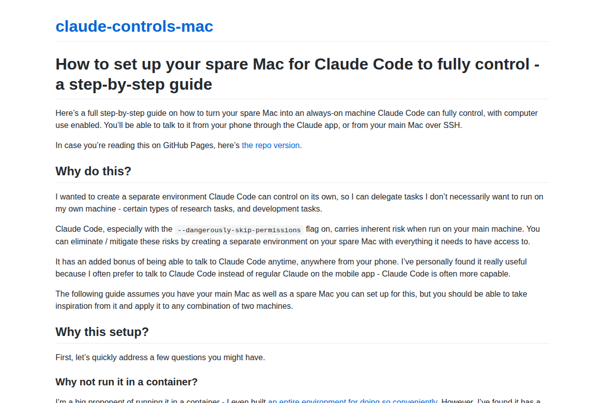 Setting up your spare Mac for Claude Code to control screenshot