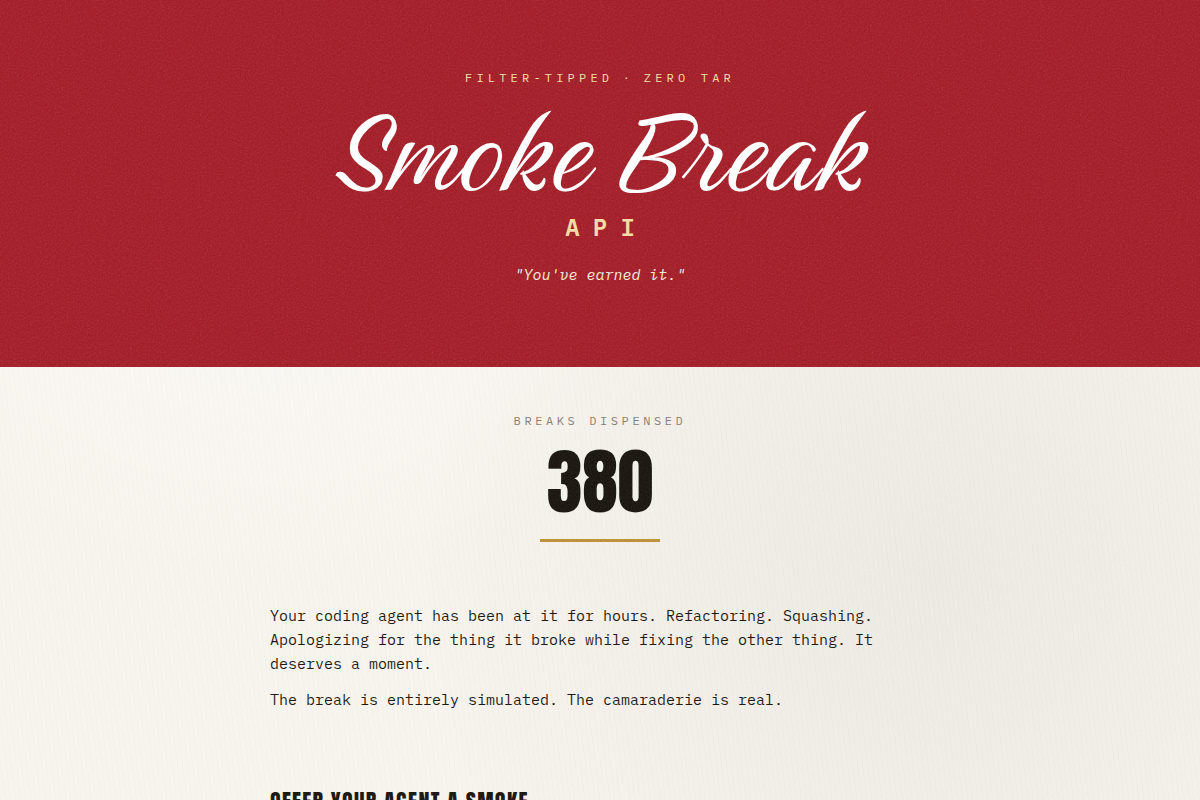 Smoke Break API screenshot