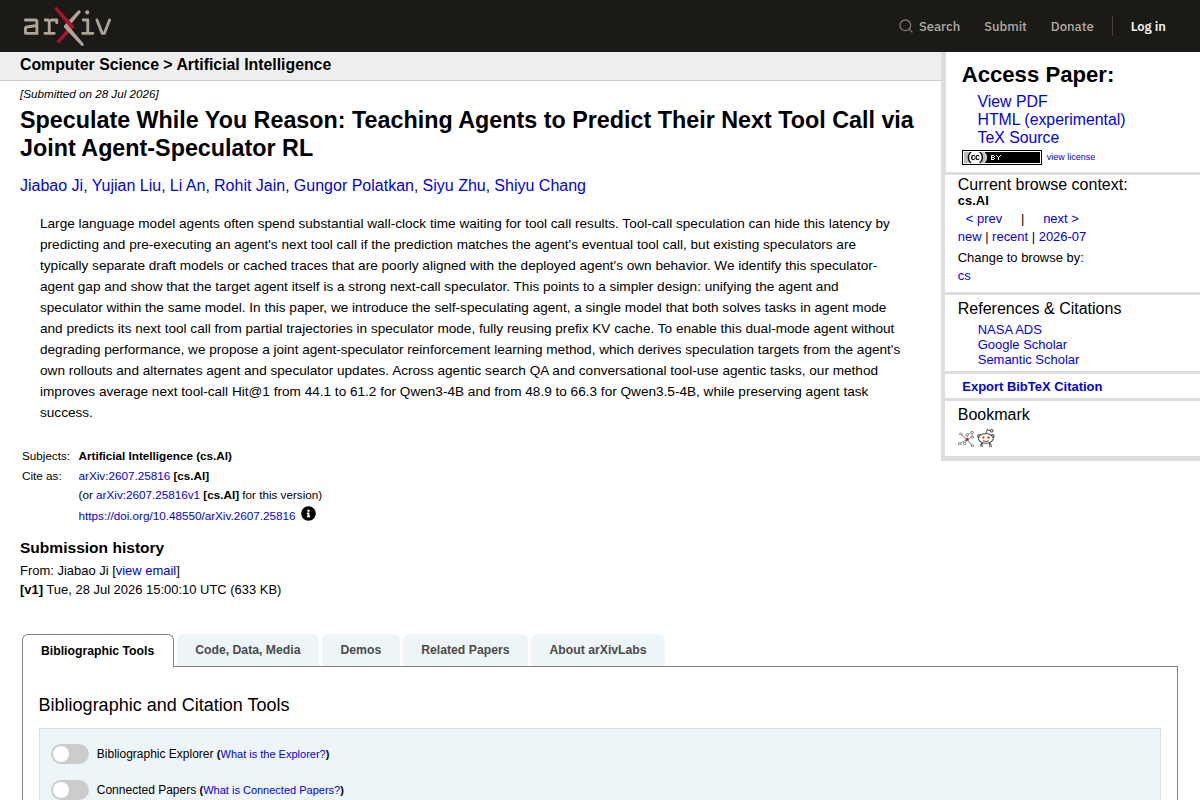 Speculate While You Reason: Teaching Agents to Predict Their Next Tool Call via Joint Agent-Speculator RL screenshot