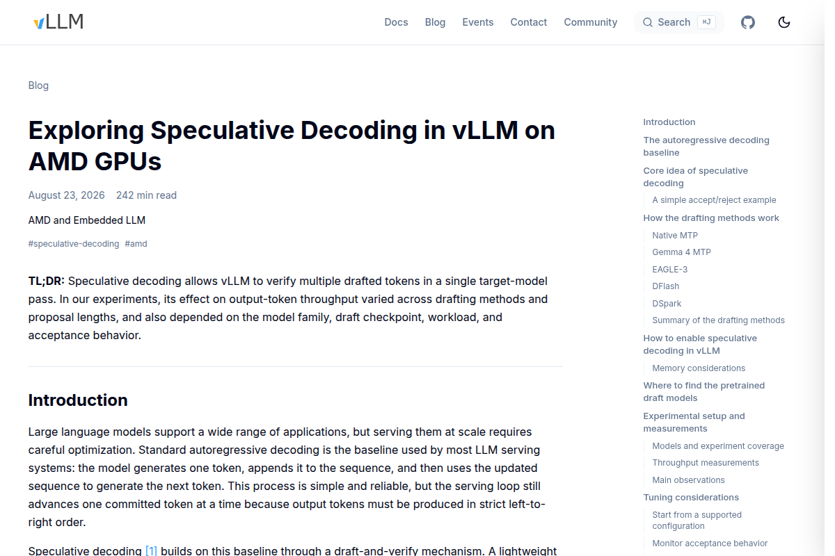 Speculative Decoding in vLLM on AMD GPUs screenshot