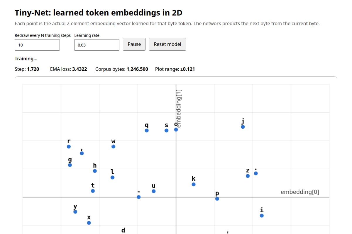 Tiny-Net: learned token embeddings in 2D thumbnail