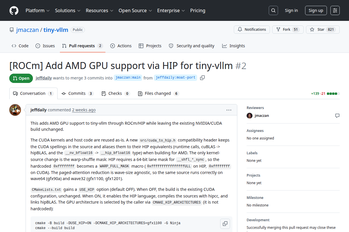 tiny-vLLM AMD GPU support via HIP screenshot