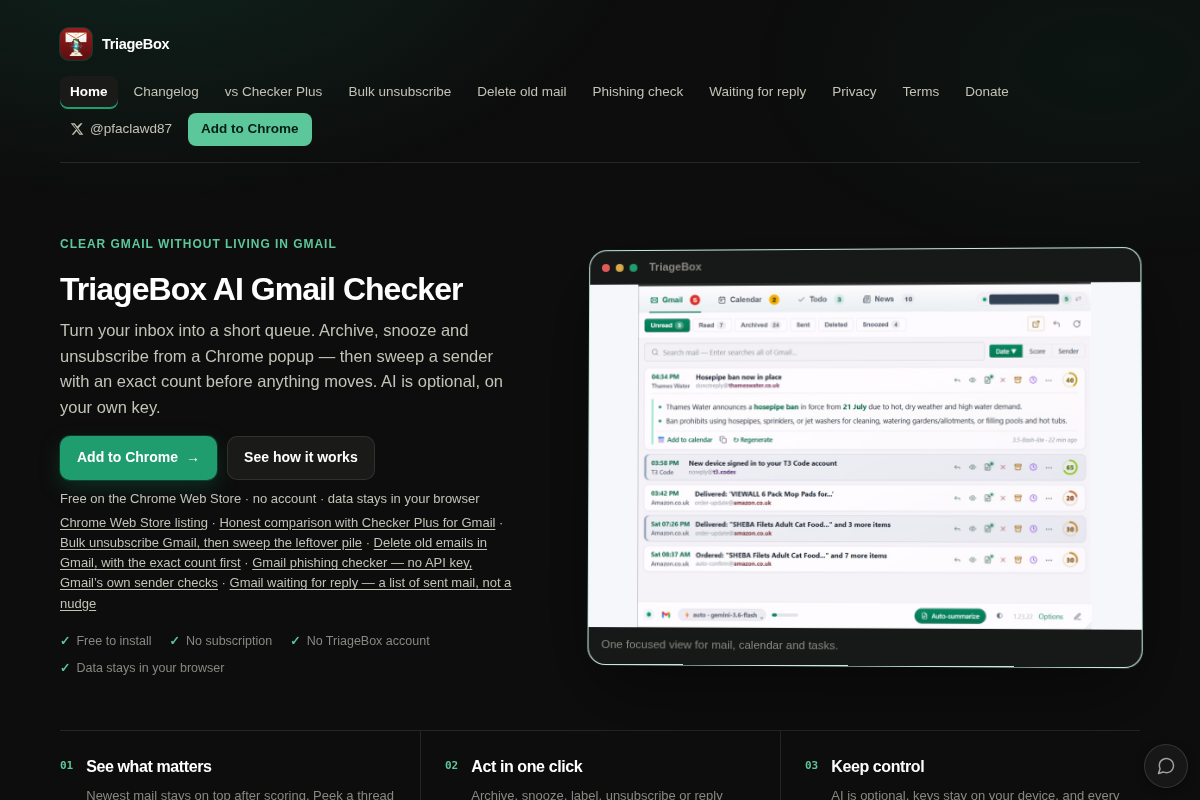 TriageBox AI Gmail Checker screenshot